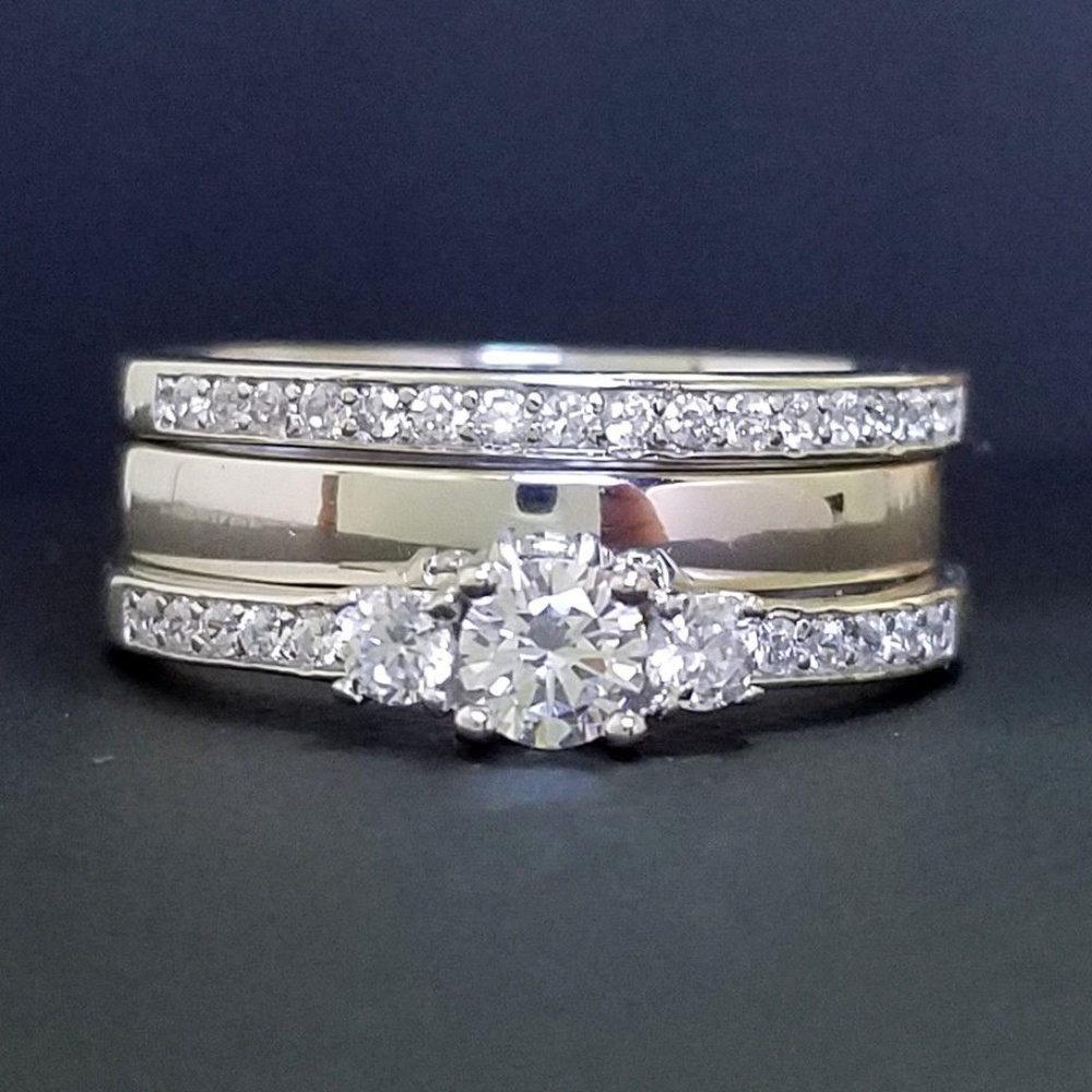 3 PC Sterling Silver CZ Wedding Stacking Ring Set